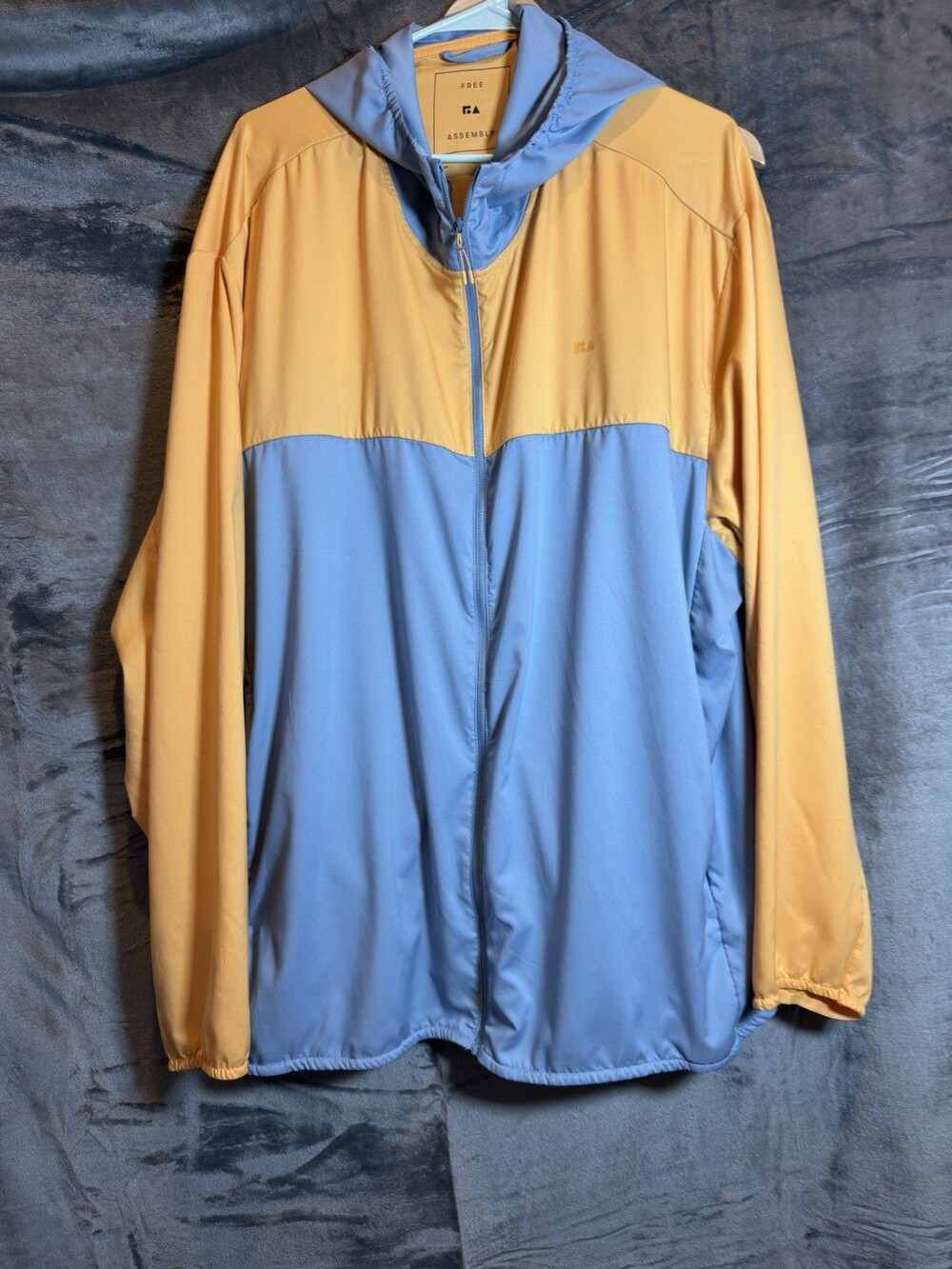 Free Assembly Colorblock Hooded Full Zip Windbreaker Jacket XXXL Blue Yellow